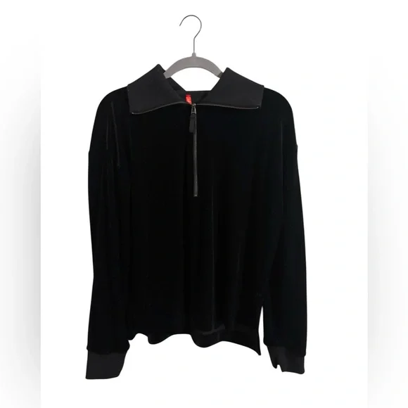 Spanx Black Velvet Zip Up Collared Sweatshirt XL - Picture 1 of 5